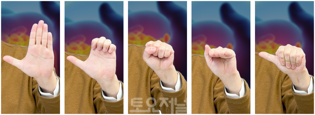 손목터널 증후[사진] 신경활주운동 자세별 사진.png
